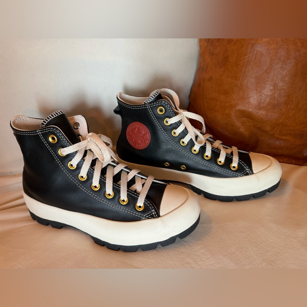 One of a kind custom designed Leather Converse High tops